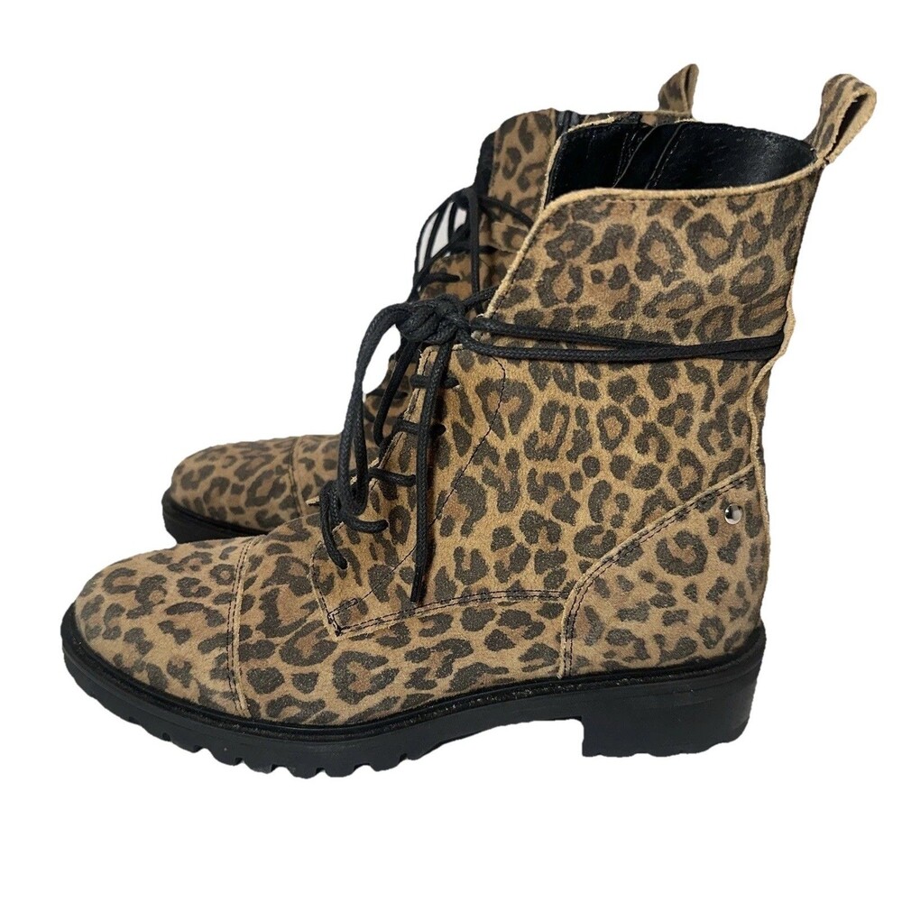 Vera Gomma Leopard Lace Up Combat Boots Womens 7 Lug Sole